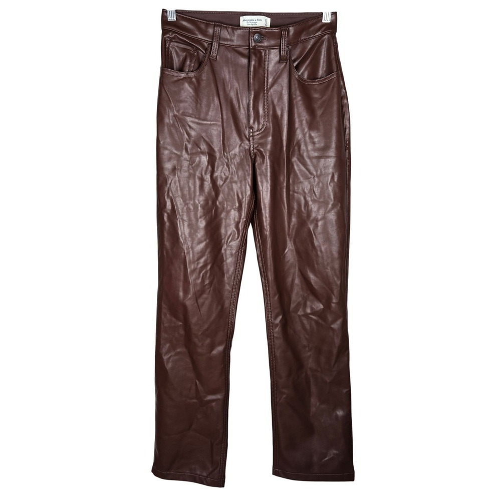 Abercrombie & Fitch 90s Straight Ultra High Rise Faux Leather Pants Brown 27/4S
